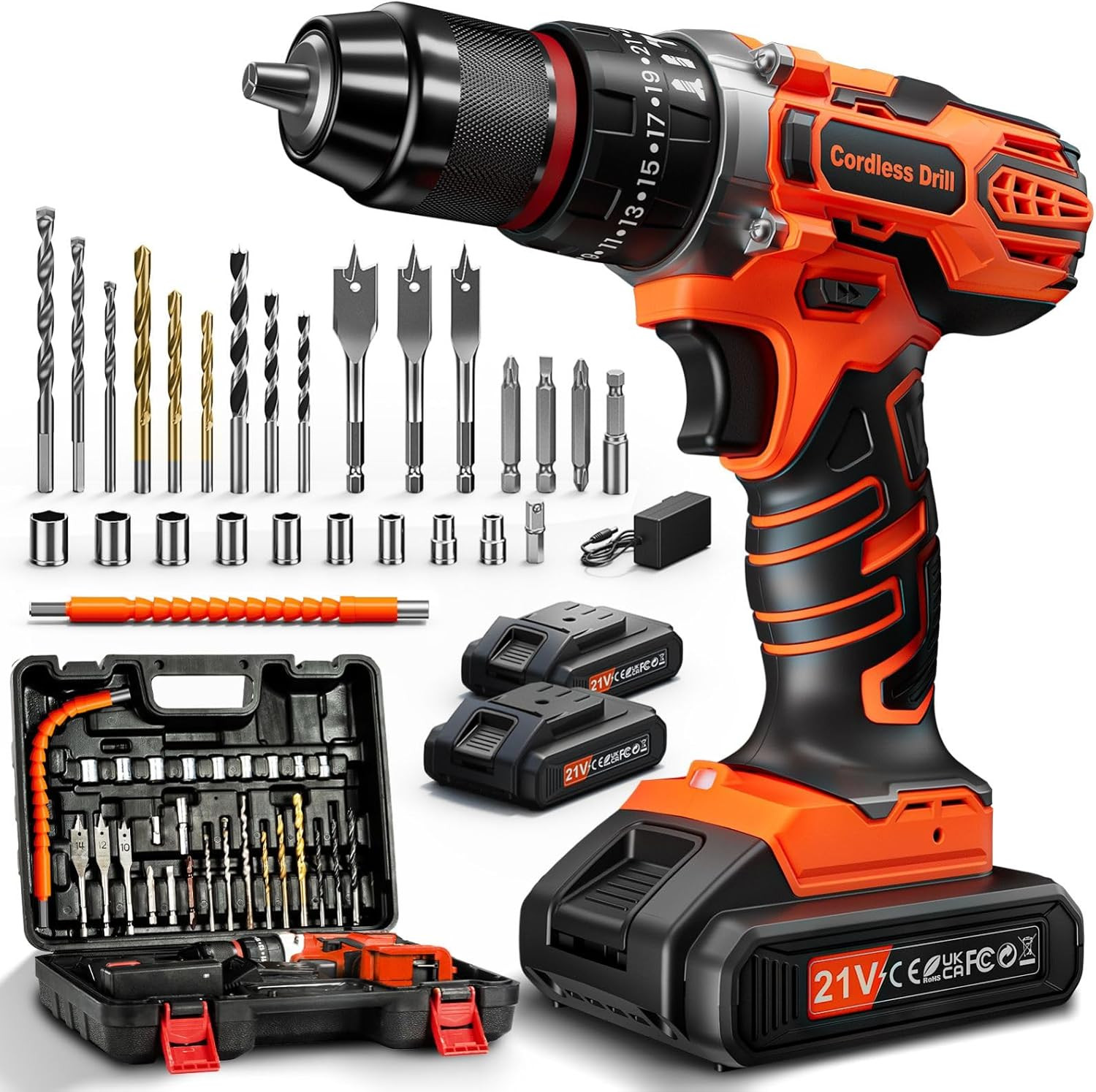 21V Avvitatore a Batteria, Trapano a Percussione 45Nm Max Con 2 Batteries 2.0Ah,