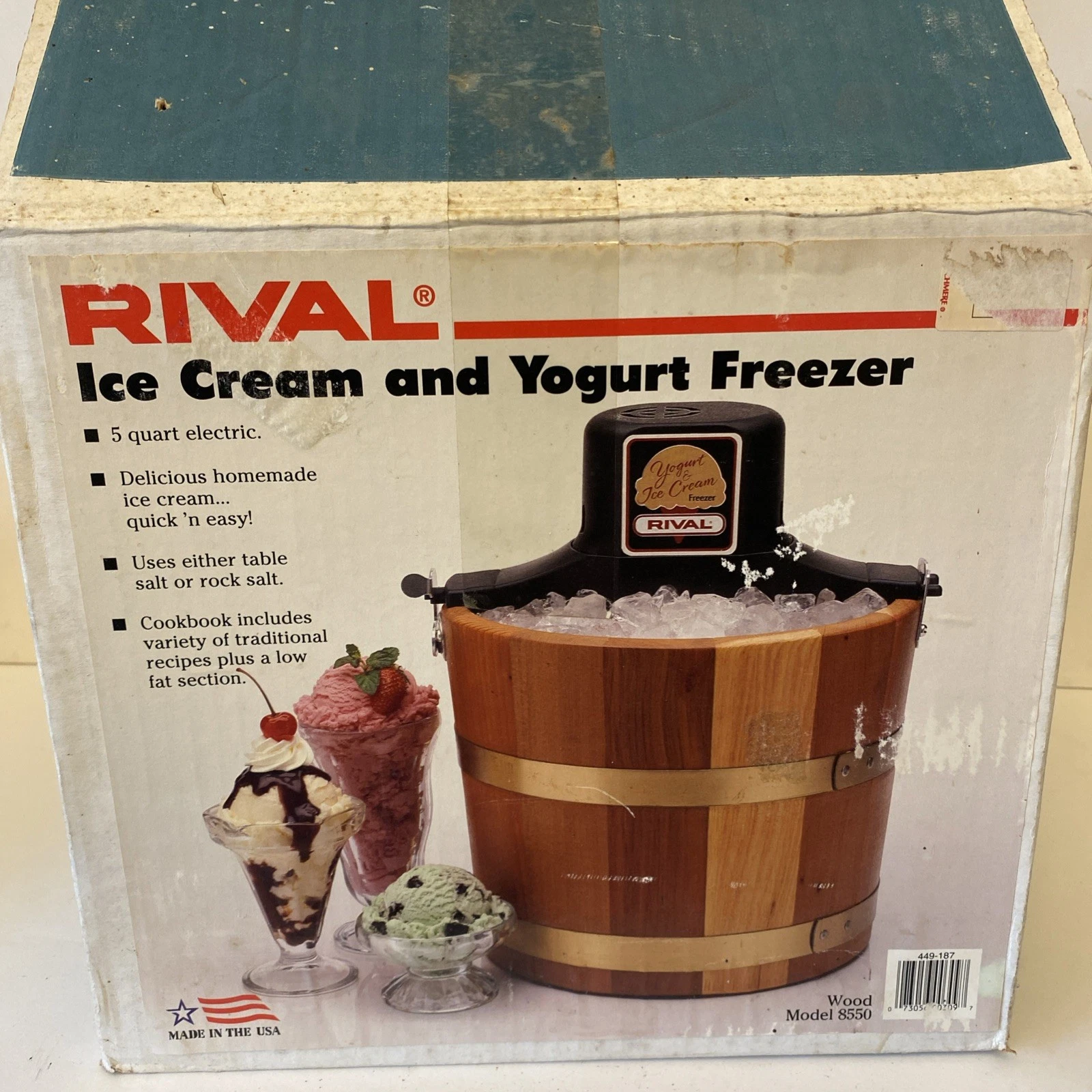 5 Qt. (1.25 Gal) Rival Ice Cream Yogurt Freezer Maker Electric #8550 Wood Bucket