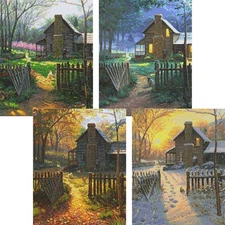 PixelHobby Cabin Scene in Four Seasons, Set of 4 Mosaic Art Kit