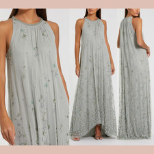 NWT Mac Duggal [ 4 ] 9382 High Neck Floral Embellished Mesh Trapeze Gown #S2027