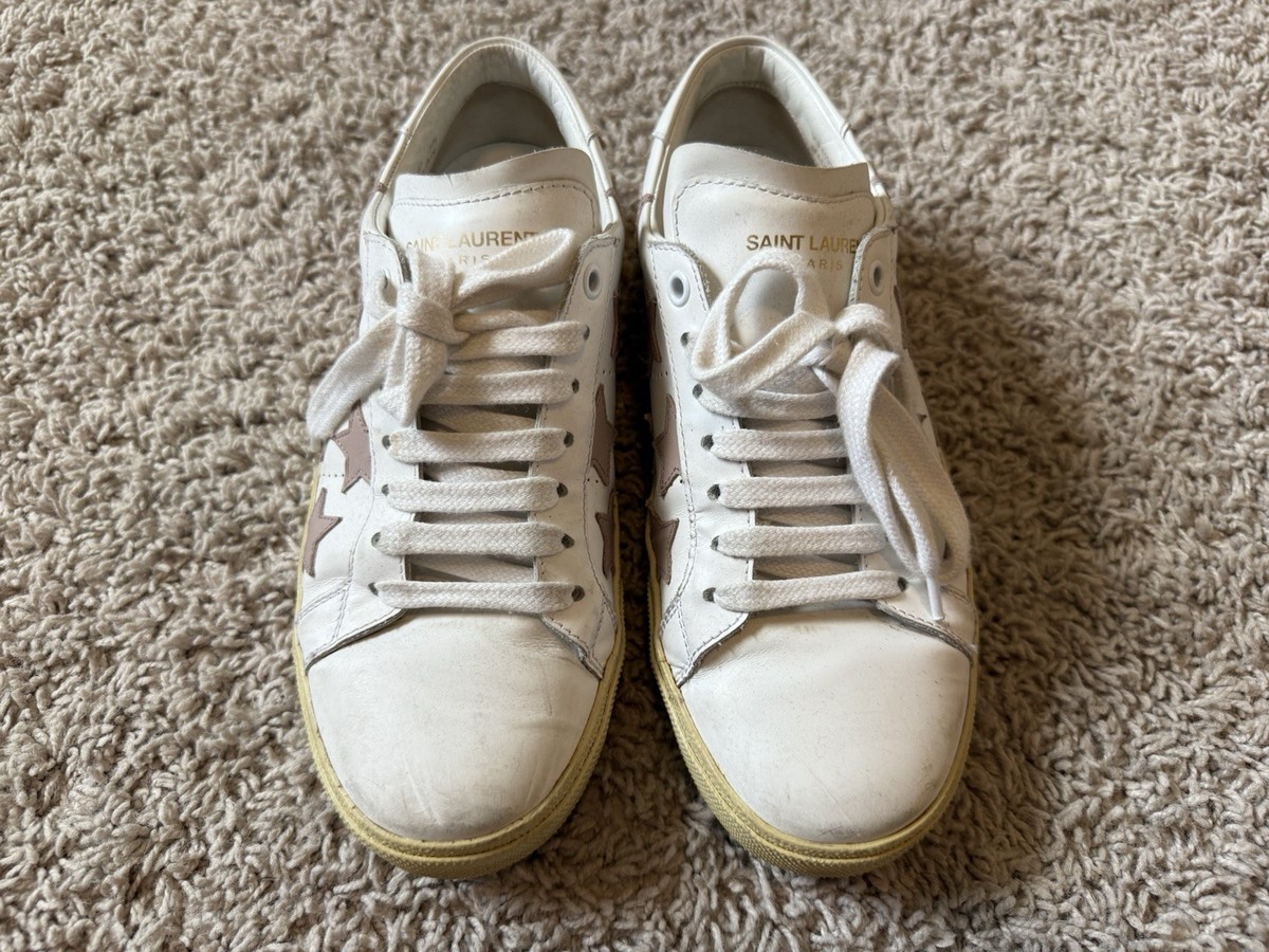 Saint Laurent Paris Women's Sneakers White With Dusty Blush Stars
