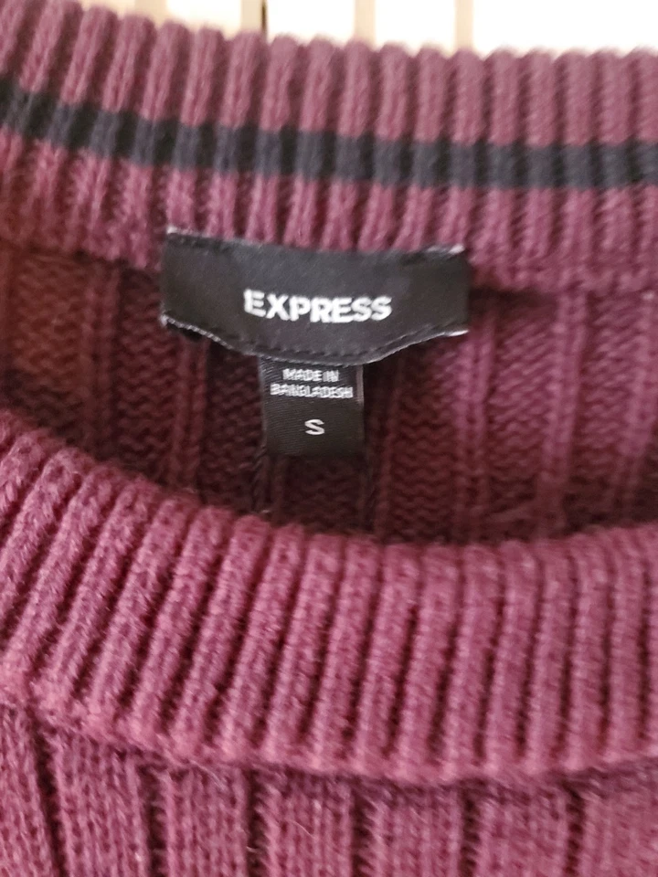 Express Men's Braided Cable Knit Sweater Burgundy "Winetasting" Size Small New - Image 3 of 4