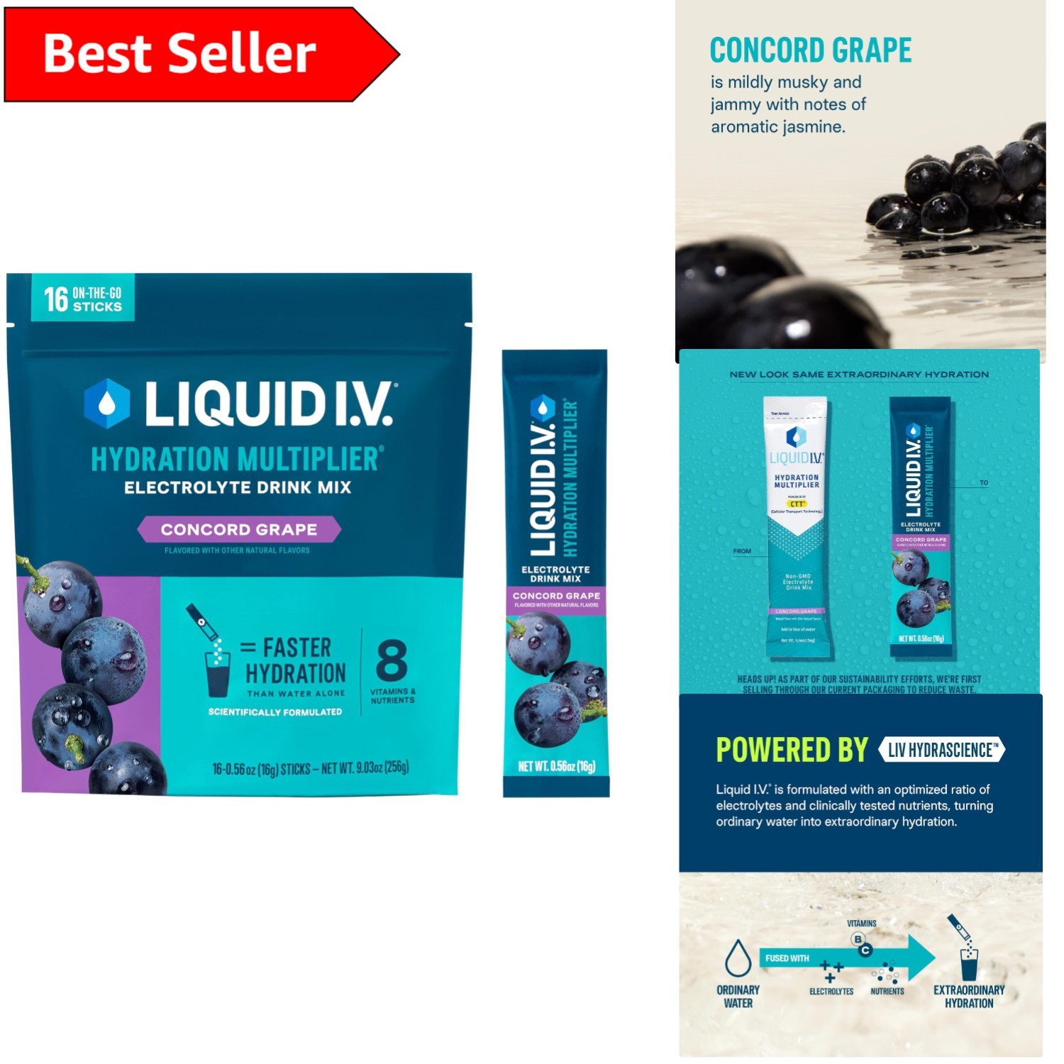 Concord Grape Electrolyte Drink Mix Powder - Hydration Booster with 16 Servings
