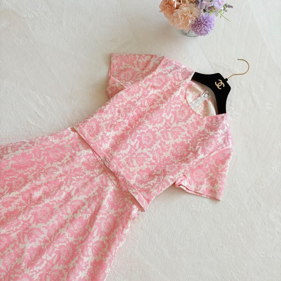 VALENTINO Floral Jacquard Dress Pink Size XL Elegant Designer Belted From Japan thumbnail 4