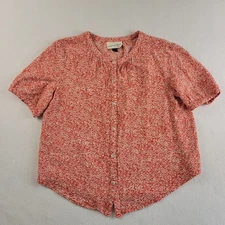 Universal Thread Womens Short Sleeve Button Up Coral Floral Shirt Top Sz XS