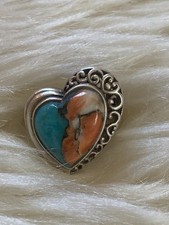 Southwestern Heart Spiny Oyster Turquoise Ring Size 6