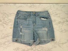 So Shortie Jean Shorts 9/29W Women High Rise Midi Light Blue Cuffed Raw Hem D