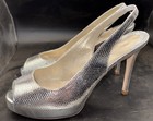 Rene Mancini Womens Silver Leather Peep Toe Slingback Heels Silver Size 6 Italy — photo 2