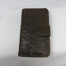 Brown Alligator Pattern Leather Card Holder Wallet Case Magnetic Snap Closure