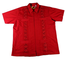 Haband Guayabera Shirt Mens L burnt orange Embroidered Cuban style zipper Front