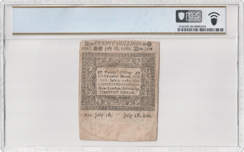 Connecticut Colonial Currency 20 Shillings FR# CT-239 July 1, 1780 PCGS VF 30 - Image 4 of 4