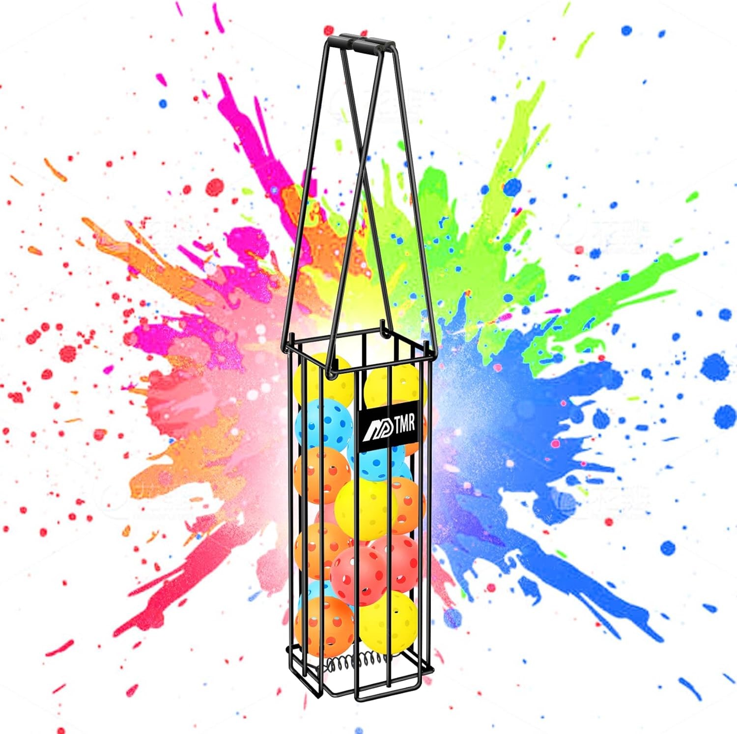 Portable Pickleball & Tennis Ball Hopper Basket Picker Upper,Tennis Black 