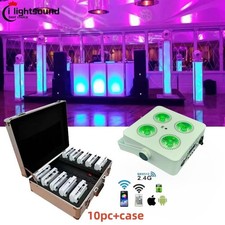 US 10Pc Battery Powered Uplights Rechargeable Par Can 4x18W RGBWA UV Flight Case
