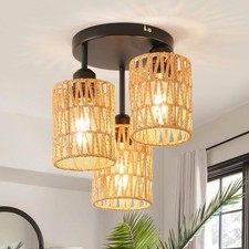 3-Light Vintage Rope Cage Pendant Ceiling Light E27 Retro Industrial – Natural
