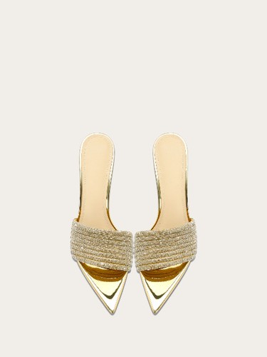 Golden Patent Leather Pointed Slippers High Heels Semi Sandals High-end Feel - Picture 4 of 12