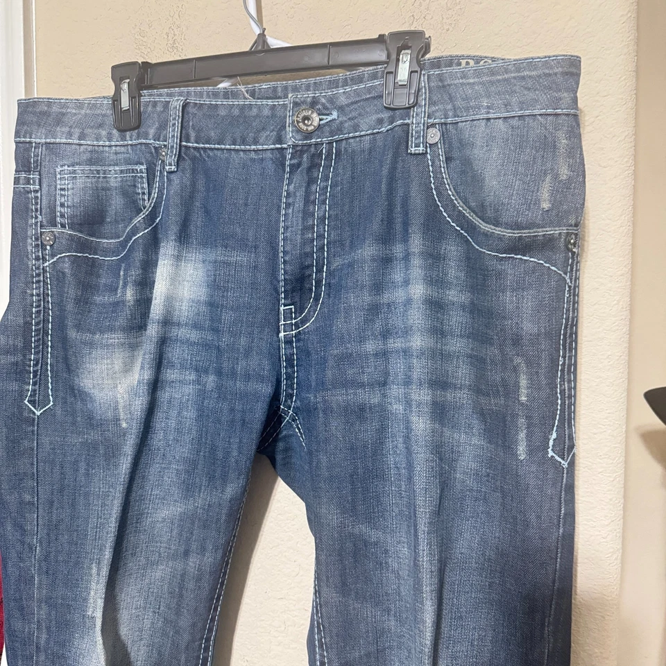 Pantalones de mezclilla antiguos remachados desgastados para hombre talla 38x30 costuras blancas RS20 bootcut Foto 3 de 4