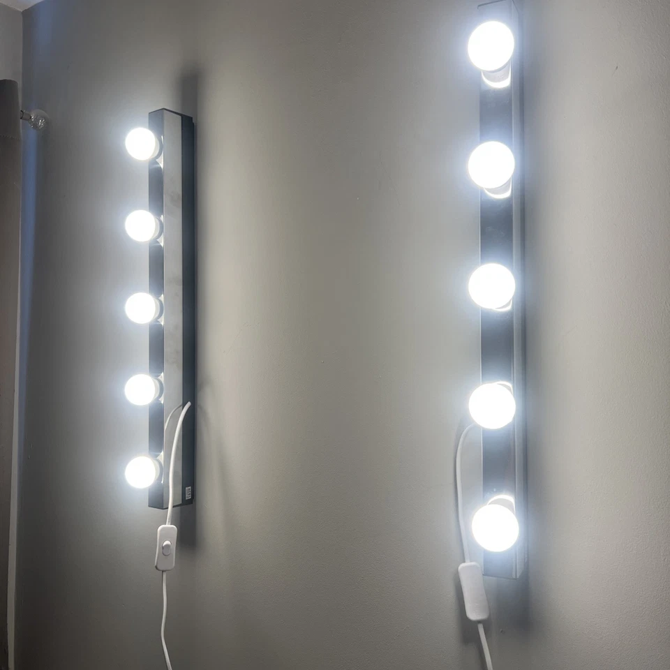 IKEA Pair Vanity Wall Lamps LED Stainless Steel Strip Lights Wall Hang Bathroom - Image 3 of 4