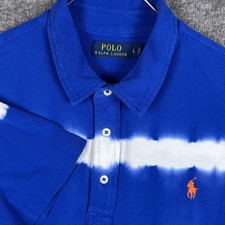 Polo Ralph Lauren Shirt Mens Large White Blue Tie Dye Pique Short Sleeve Pony