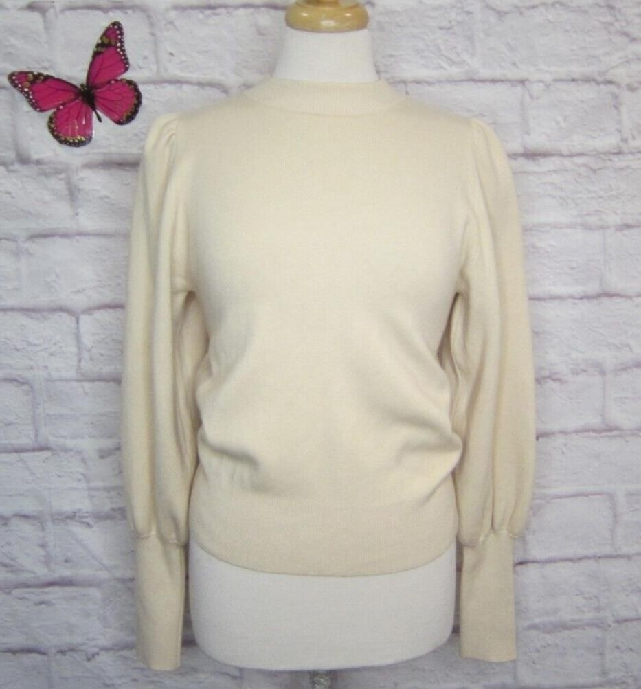 ZARA Ivory Puff Sleeve Mock Neck Sweater women's size M
