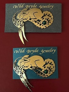 Authentic Wild Bryde Signed Gold Plated Brooch Artisan Nature Jewelry