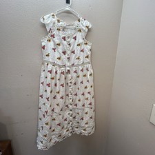 Farm Rio Cross Stitch Floral Midi Dress Embroidered Cottagecore Boho Eyelet M/L