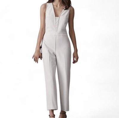 Reiss Mea Cream White Wide Leg Jumpsuit UK 14 Designer Pockets Occasion