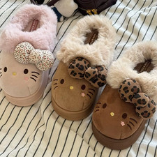 Hello Kitty Cute Plush Slippers Women Warm Anti-Slip EVA Home Indoor Shoes Gift