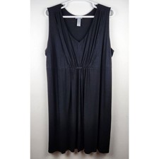 Catherines Womens 4X 30/32W Dress Black Pleated Sleeveless Knee Length Stretch