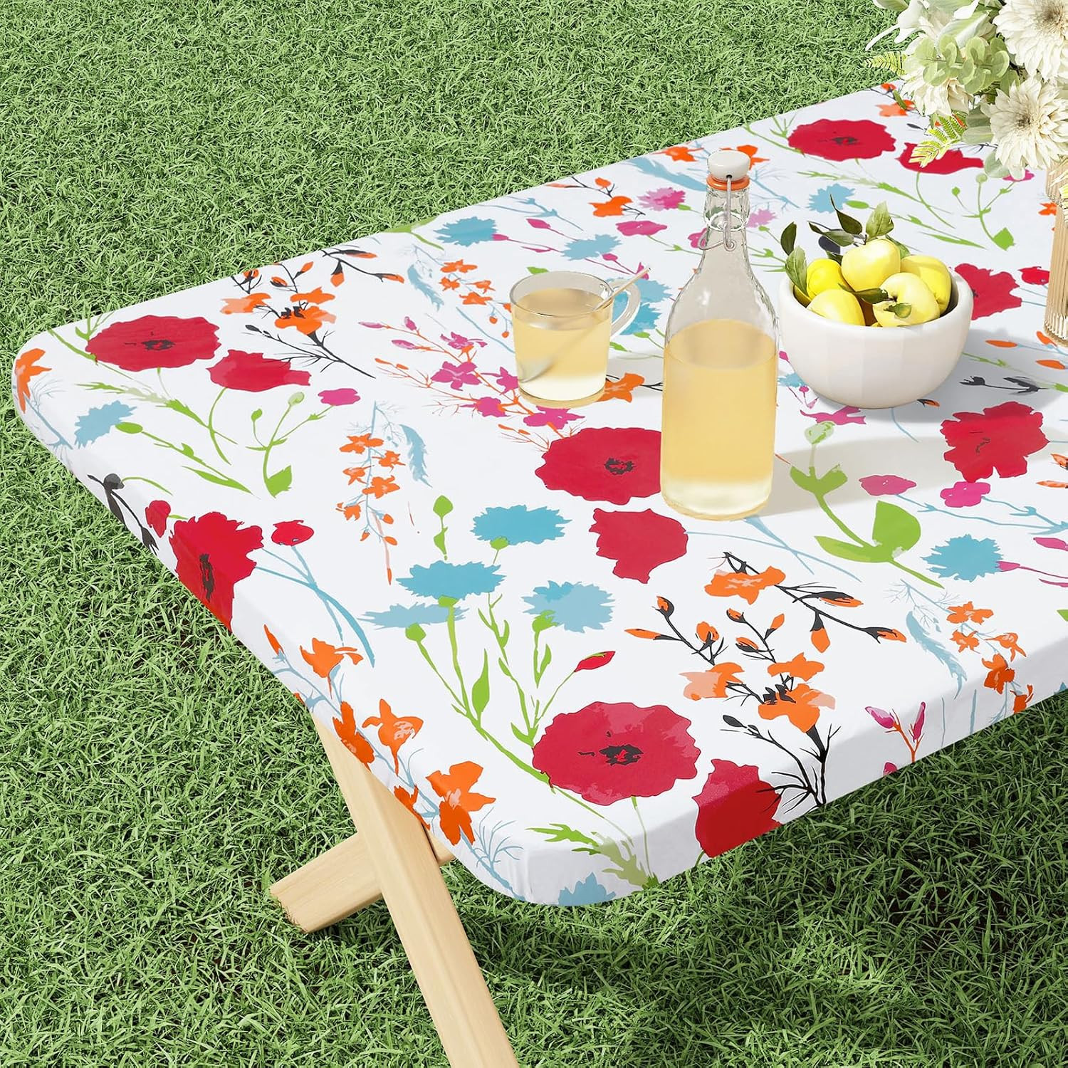Misaya Rectangle Vinyl Tablecloth, Fitted Table Cover, 100% 