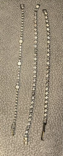 Vintage Lot of 3 Silver Tone Rhinestone Bracelets Costume Jewelry