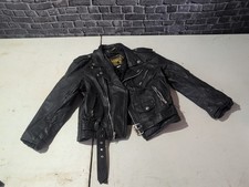 bonus Genuin Leather Biker Jacket Kids Boys Girls Full Zip Black Large. O7