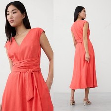 NWT Banana Republic Linen Blend Wrap Midi Dress in Coral, Size 6, RT$150