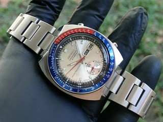 Seiko 6139 6002 Automatic Chronograph Mens Watch PEPSI Silver Stainless Steel