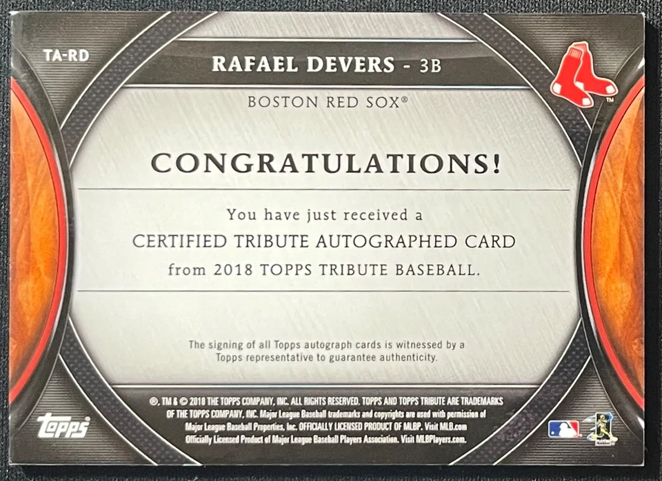 2018 Topps Tribute Rafael Devers #TA-RD On Card Rookie Auto #97/199 - Image 2 of 2