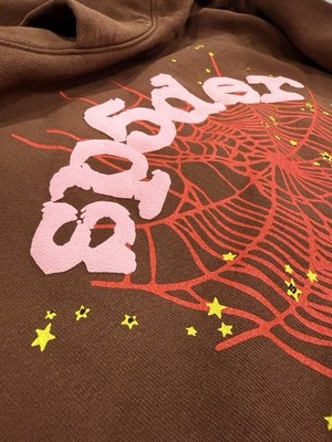 sp5der Brown Graphic Print Cotton Fleece Hoodie Pullover Hooded