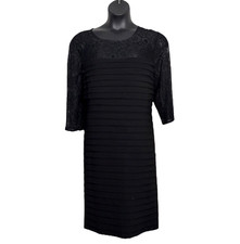 Adrianna Papell 22W Dress Sheath Black pleated 3/4 knee length cocktail stretch