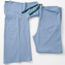 Unisex Medical Nursing Scrub V Neck Top Pants Set Size Medium Light Blue