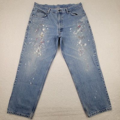 Brittania Jeans Mens 38x29 Blue Paint Splatter Relaxed Fit Denim Distressed 90s