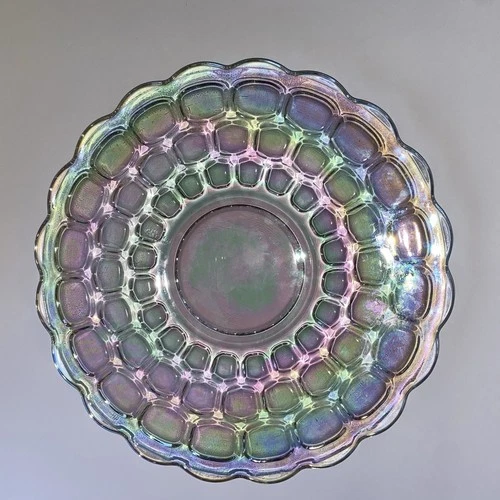 VTG Federal Glass Yorktown 1950-70’s Cake Plate Iridescent Rainbow  11 3/8"