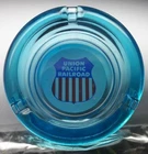 Vintage UNION PACIFIC RAILROAD passenger car blue glass ashtray 4 1/4" excellent