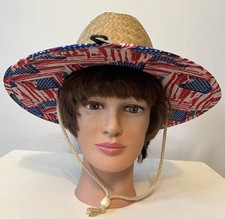 New W/T Stars Stripes Accents Patriotic Festival Straw Cowboy Sun Hat One Sz