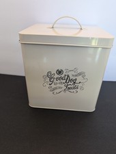 Medium Cream Colored "Good Dog Treats" Metal Storage Container 7"x8.5"