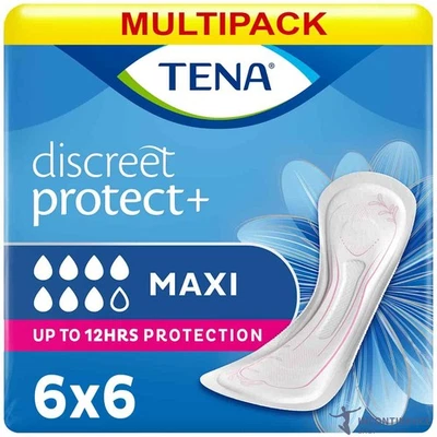6x TENA Discreet Protect+ Maxi Incontinence Pads for Women - 900ml - 6 Packs