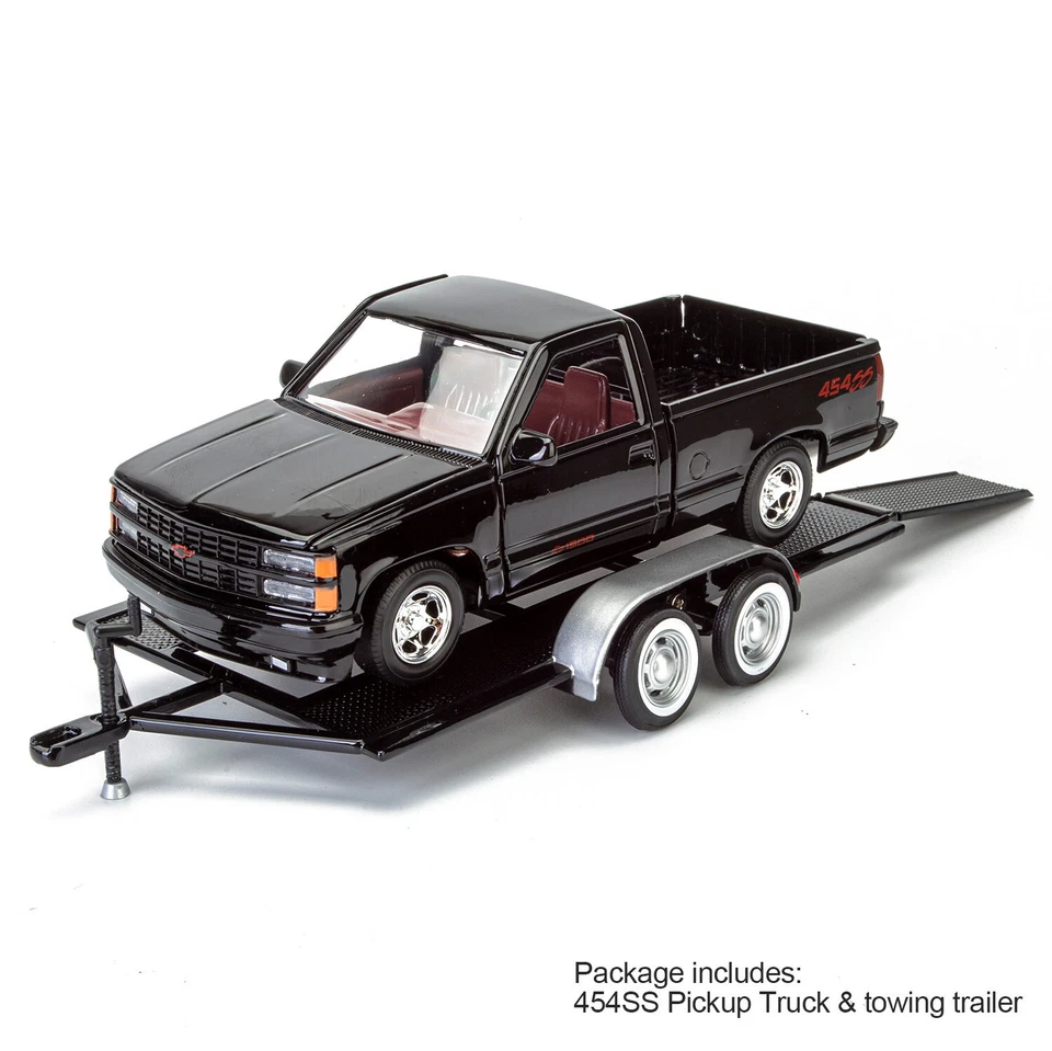 1992 Chevy 454SS Pickup w/ Tow Trailer 1:24 BLACK&Red Motormax 73203/76001 - Image 2 of 4