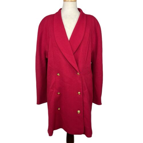 90s Chanel Boutique Wool Blend Double Breasted Red Coat XL/42? READ Gold Button