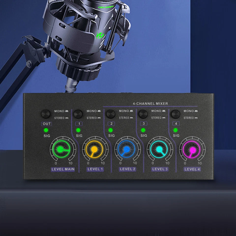 4-Kanal Line Mixer Unterstützung Mono Stereo-Audio-Mischpult Mischer Audiomixer - Bild 3 von 4