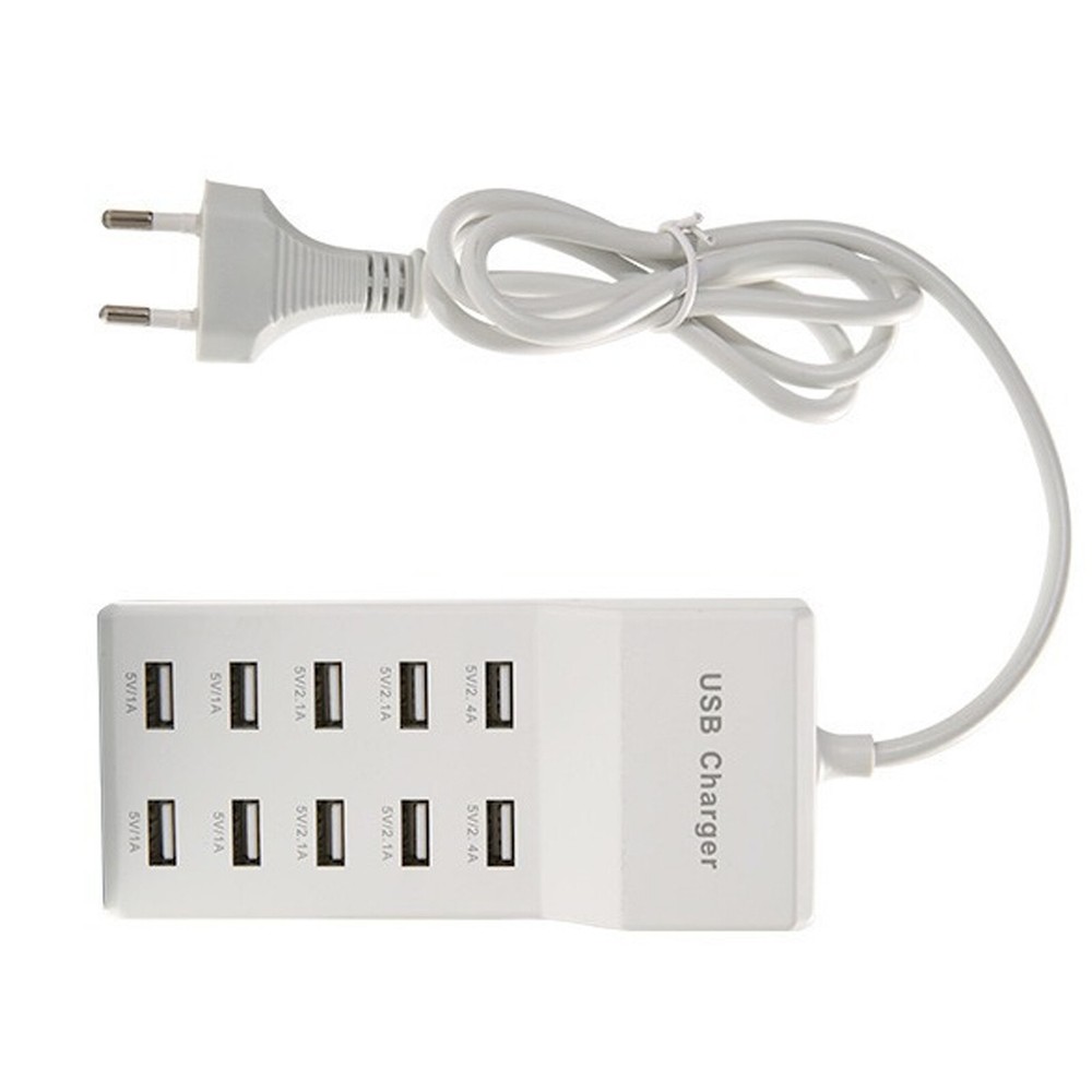 10-Port USB Fast Charging Station - Desktop & Wall Power Hub