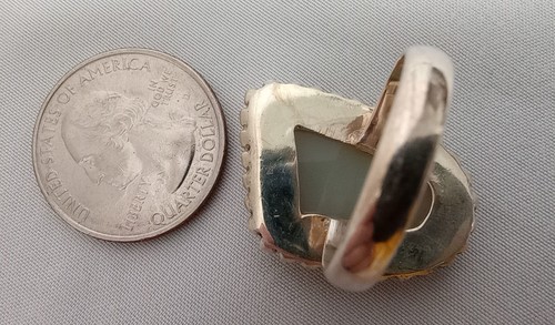 Large Milky Green Botswana Agate Sterling Ring Sz 8 NWOT - Afbeelding 3 van 4