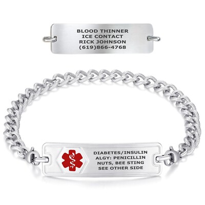 Divoti Custom Engraved Rect Classic and Textured Curb Medical ID Bracelet