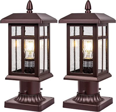 Bronze Post Light 2-Pack, Waterproof Outdoor Lanterns for Yard and Patio